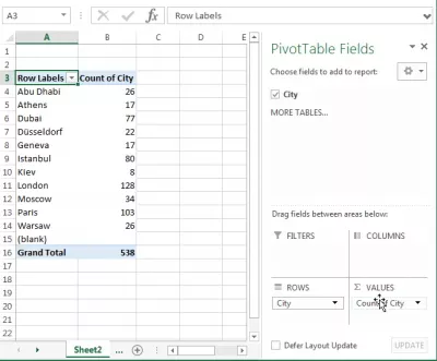 Bayanin adadin Excel : Abubuwan da ke faruwa a layi na pivot