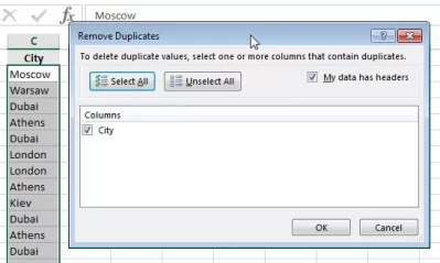 Nombre d'occurrences Excel : Supprimer les options de doublons