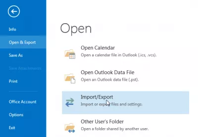 Fitar da fitarSuna lambobi zuwa CSV : Microsoft OutLook Import / Export menu