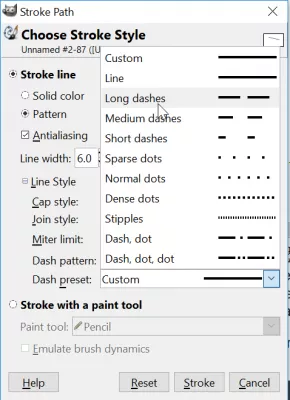 GIMP zīmē taisnu līniju vai bultiņu : GIMP izdarīt punktveida līnijas opcijas