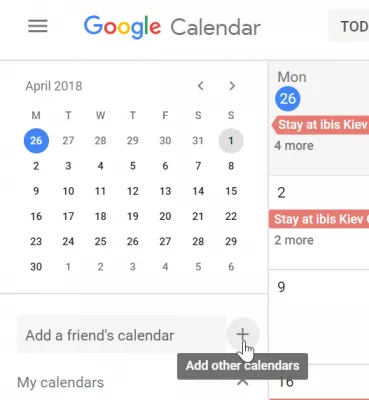 ICS-tiedoston tuominen Google-kalenteriin : Etsi Lisää muut kalenterit -kuvake