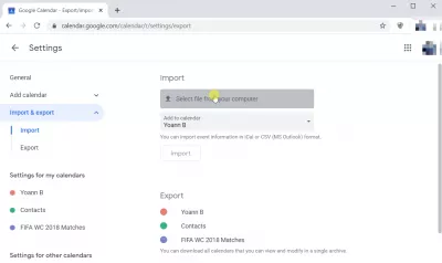 How to import ICS file into Google Calendar : Step three: Click on Select file from your computer