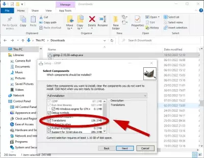 Comment changer la langue de GIMP? : Installation des paquets de langue avec installateur GIMP