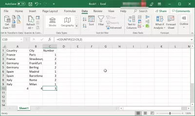 Làm cách nào để đếm số lượng ô và đếm ký tự trong một ô trong Excel? : Cách đếm số lượng ô trong Excel matching a criteria using COUNTIF function