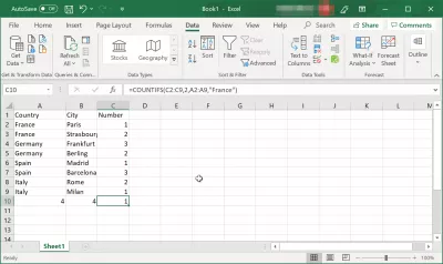 Làm cách nào để đếm số lượng ô và đếm ký tự trong một ô trong Excel? : Cách đếm số lượng ô trong Excel matching multiple criteria using function COUNTIFS