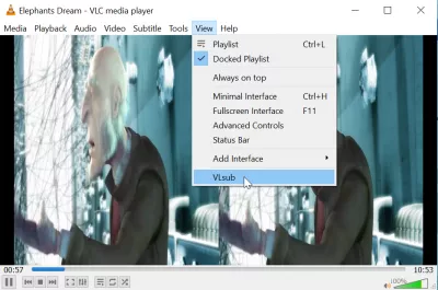 Cómo descargar subtítulos en VLC : Acceso a la extensión VLC VLsub en el menú Ver