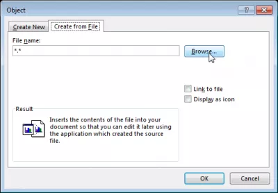 Insert Excel file into Word : Browse for the local file to insert