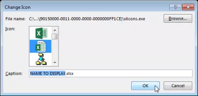 Insert Excel file into Word : Enter a meaningful name for the file to be displayed