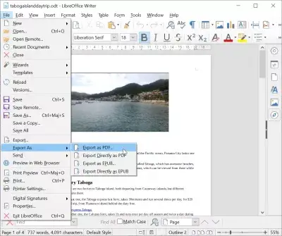 LibreOffice এর পিডিএফ এক্সপোর্ট রঙ ফিরে পেতে : LibreOffice পিডিএফ এক্সপোর্ট মেনু