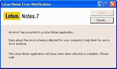 ஒரு சாளரத்தை திறக்கும்போது பிழை ஏற்பட்டது : LotusNotes பிழை அறிவிப்பு பிழை ஏற்பட்டது