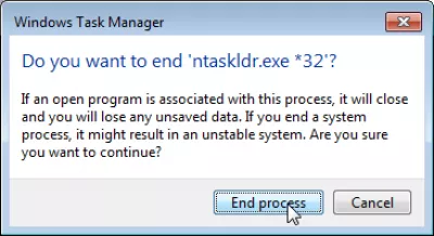 Lotus Notes an error was encountered when opening a window : Confirm ending of process ntaskldr.exe