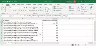 MSExcel: Πώς να βρείτε τη θέση ενός χαρακτήρα σε μια συμβολοσειρά; : Το Excel εντοπίζει τη θέση χαρακτήρα σε συμβολοσειρά from right using functions “FIND” and “SUBSTITUTE”