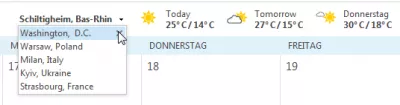 Microsoft OutLook weather forecast for my location : List of favorite weather locations
