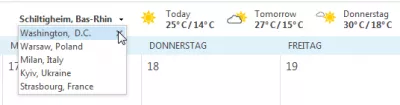 Prévisions météo Microsoft OutLook pour ma position : Liste des lieux météorologiques préférés