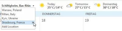 Microsoft OutLook weather forecast for my location : List of favorite weather locations