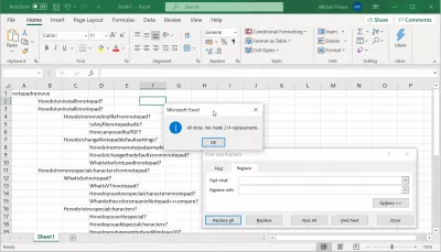 Remova todos os caracteres indesejados usando o Bloco de notas e o Bloco de notas ++: espaço em branco, tabulação e muito mais : Confirmação de remoção bem-sucedida de espaços em branco na operação do Excel