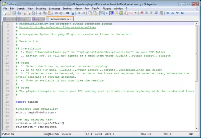 Notepad ++ aleatorizar, ordenar líneas al azar : Pegue el código Python de github en el archivo local de Python