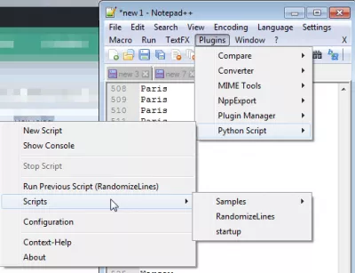 Notepad++ randomize, sort lines random : RandomizeLines Python script in Notepad++ 