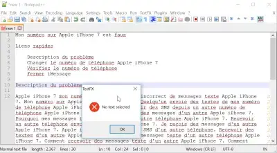 ¿Cuántas palabras hay en mi texto? Con la herramienta Notepad ++ word count : No hay texto seleccionado error