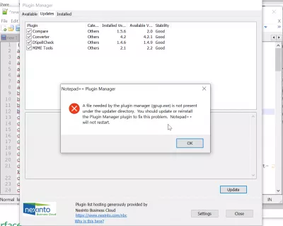 Notepad ++ yetishmayotgan plagin menejeri qanday qo'shiladi? : Gpup.exe plugin menejeri yangilanishi uchun etishmayapti