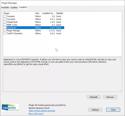 Notepad ++ kopje me formatim : Notepad ++ kopje me theksim të sintaksës installation of NPPexport plugin in Plugin manager