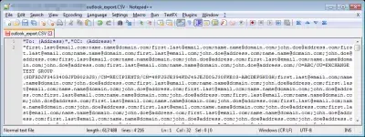 A Notepad ++ néhány lépésben kivonja az e-mail címeket a szöveges fájlból : E-mail címeket tartalmazó fájl és egyéb információk