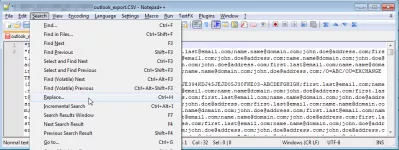 Notepad ++ ამონაწერი ელ.ფოსტის მისამართები ტექსტური ფაილიდან რამდენიმე ნაბიჯში : ძიება => ჩანაცვლება მენიუ