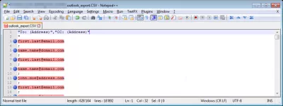 Notepad++ extract email addresses from text file in few steps : Email addresses bookmarked in the file 