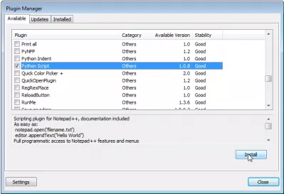 Notepad ++ inogadzira Python Script plugin ne Plugin Manager : Sarudza Python Script plugin