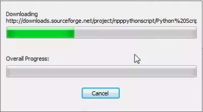 Notepad ++ menginstal plugin Python Script dengan Plugin Manager : Tunggu pemasangan plugin Python Script