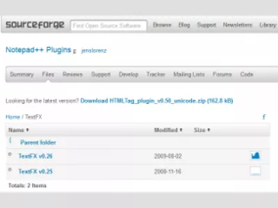Блокнот ++ удалить дубликаты строк и сортировать : Рис. 10: Загрузка плагина TextFX на SourceForge