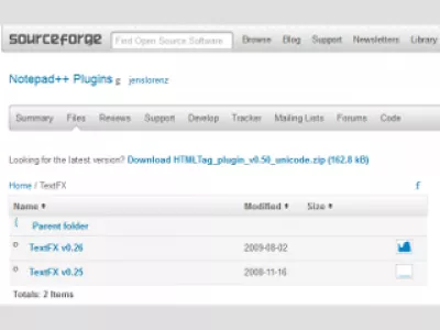 Notepad ++ elimina las líneas duplicadas y ordena : Fig 10: Descarga del complemento TextFX en SourceForge