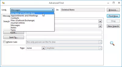 Outlook ค้นหาโฟลเดอร์อีเมลในไม่กี่ขั้นตอนง่ายๆ : หน้าต่างค้นหาขั้นสูงรายการประเภทใด ๆ ของ Outlook