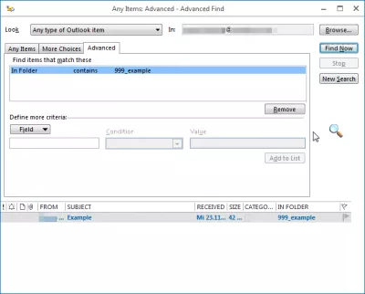 Outlook löytää sähköpostikansion muutamassa helpossa vaiheessa : Haun tulokset kansiossa