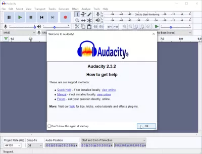 כיצד להקליט קול ב- Windows 10 בקלות באמצעות Audacity? : מסך העזרה של Audacity