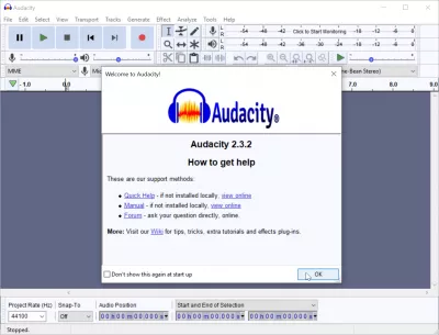 Como gravar voz no Windows 10 facilmente com o Audacity? : Tela de ajuda do Audacity