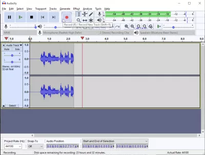 How to record voice on Windows 10 easily with Audacity? : Record button in Audacity software