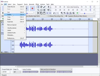 כיצד להקליט קול ב- Windows 10 בקלות באמצעות Audacity? : מחק את רשומת האודיו