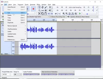 כיצד להקליט קול ב- Windows 10 בקלות באמצעות Audacity? : גזור רשומת שמע כדי להסיר רעש נוסף