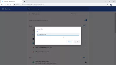 Windows10-da Chrome bildirişlərini necə söndürmək olar? : 6: Əl ilə mane olmaq üçün bir saytın URL'sini daxil edin