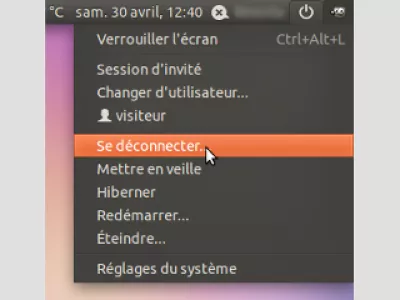 Ubuntu installe le bureau Gnome : Fig 4: Ubuntu déconnecter l'utilisateur