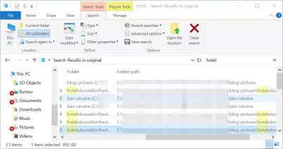 Windows search show full path : Windows explorer columns choosen are displayed