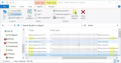 La búsqueda de Windows muestra la ruta completa : Las columnas del explorador de Windows seleccionadas se muestran