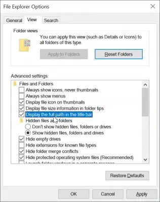 Windows検索のフルパス表示 : Windows 10はフルパスを表示 in Windows Explorer