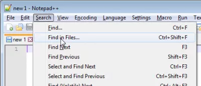 Windows iskanje besedila v datotekah in mapah z Notepad ++ : Iskanje po meniju => Iskanje v datotekah ...