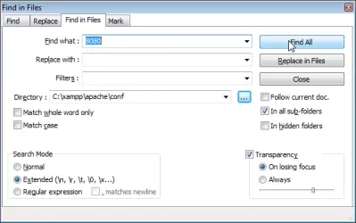 Teks pencarian Windows dalam file dan folder dengan Notepad ++ : Temukan dalam opsi file