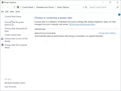 Add hibernate to Windows 10 : select choose what the power buttons do