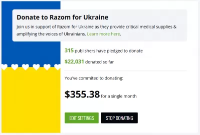 Wie kann man passives Einkommen steuerfrei und ohne Papierkram an wohltätige Zwecke spenden und dabei seine Steuern senken? : Eine volle Woche passiver Gewinnspende an Razom für die Ukraine mit Ezoic CSR -Spendentechnologie