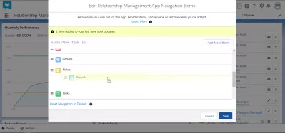 How to add custom object to navigation bar in SalesForceLightning? : Drag and drop item in the relationship management app navigation items to reorder them