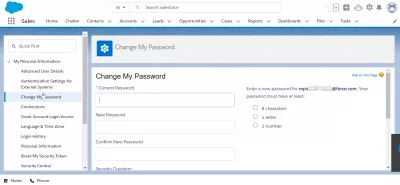 How to easily change or reset user password with SalesForce password policies? : Change my password option in user settings